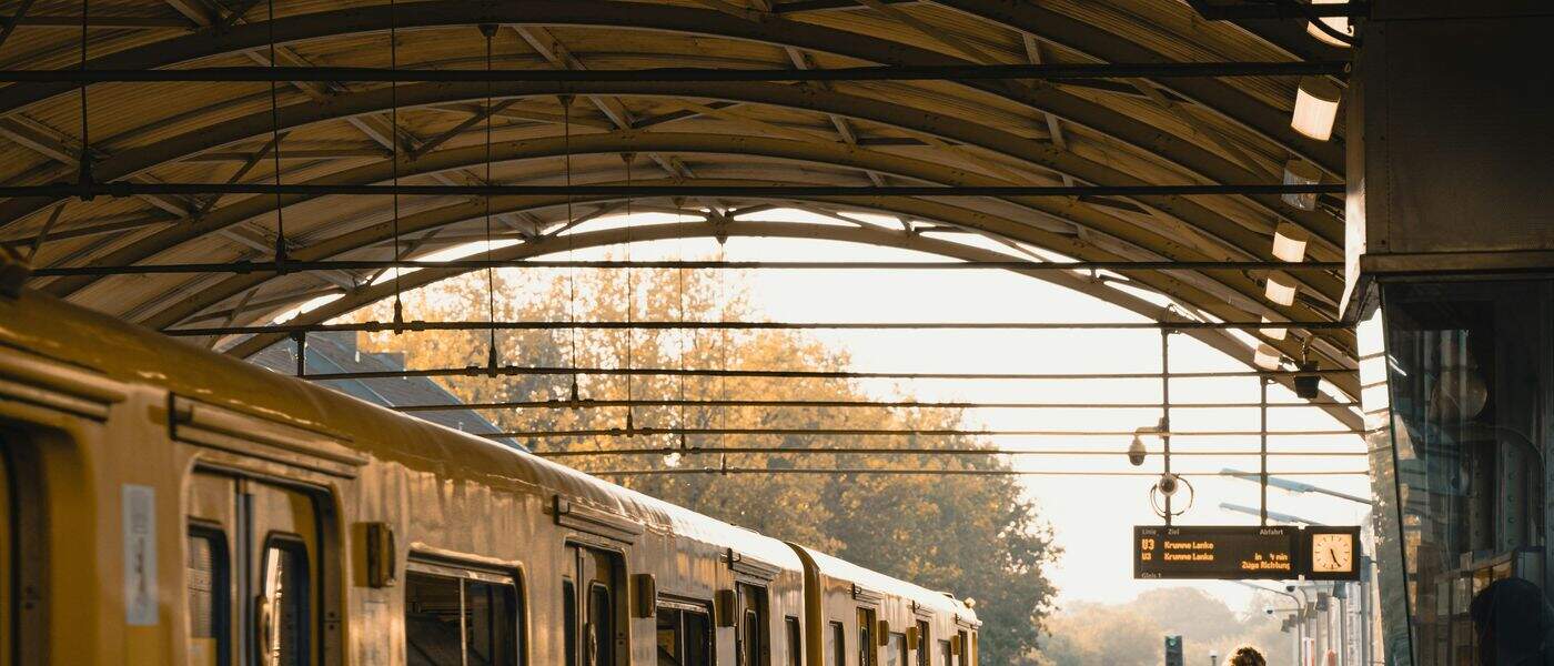 Berlin U-Bahn platform in golden evening light